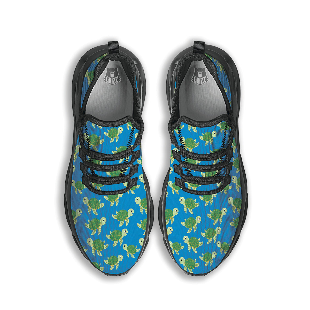 Turtle Cartoon Print Pattern Black Running Shoes-grizzshop