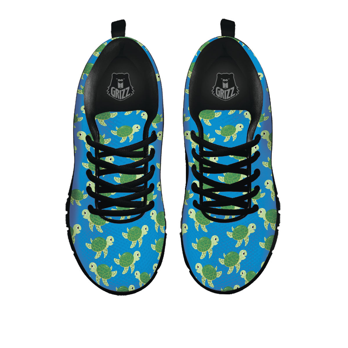 Turtle Cartoon Print Pattern Black Sneaker-grizzshop