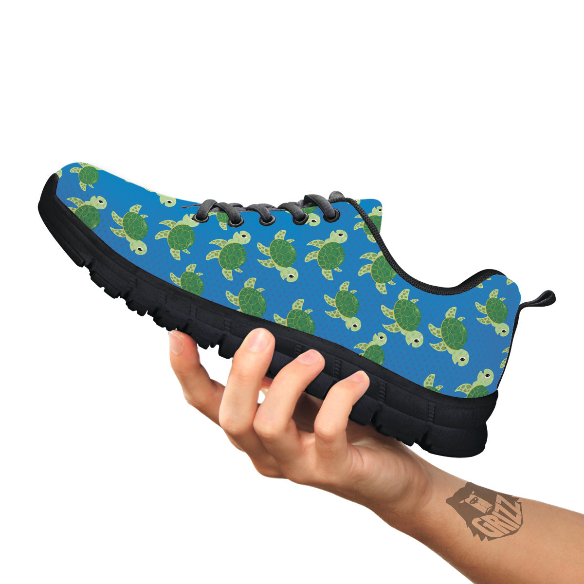 Turtle Cartoon Print Pattern Black Sneaker-grizzshop