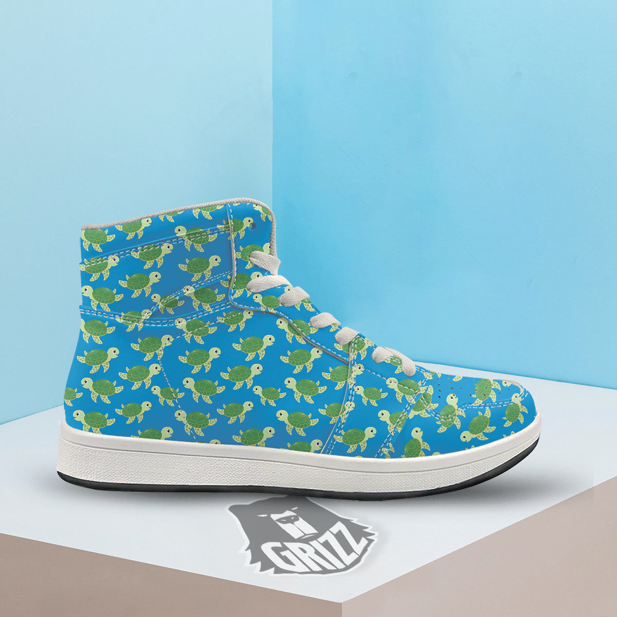 Turtle Cartoon Print Pattern High Top Sneakers-grizzshop