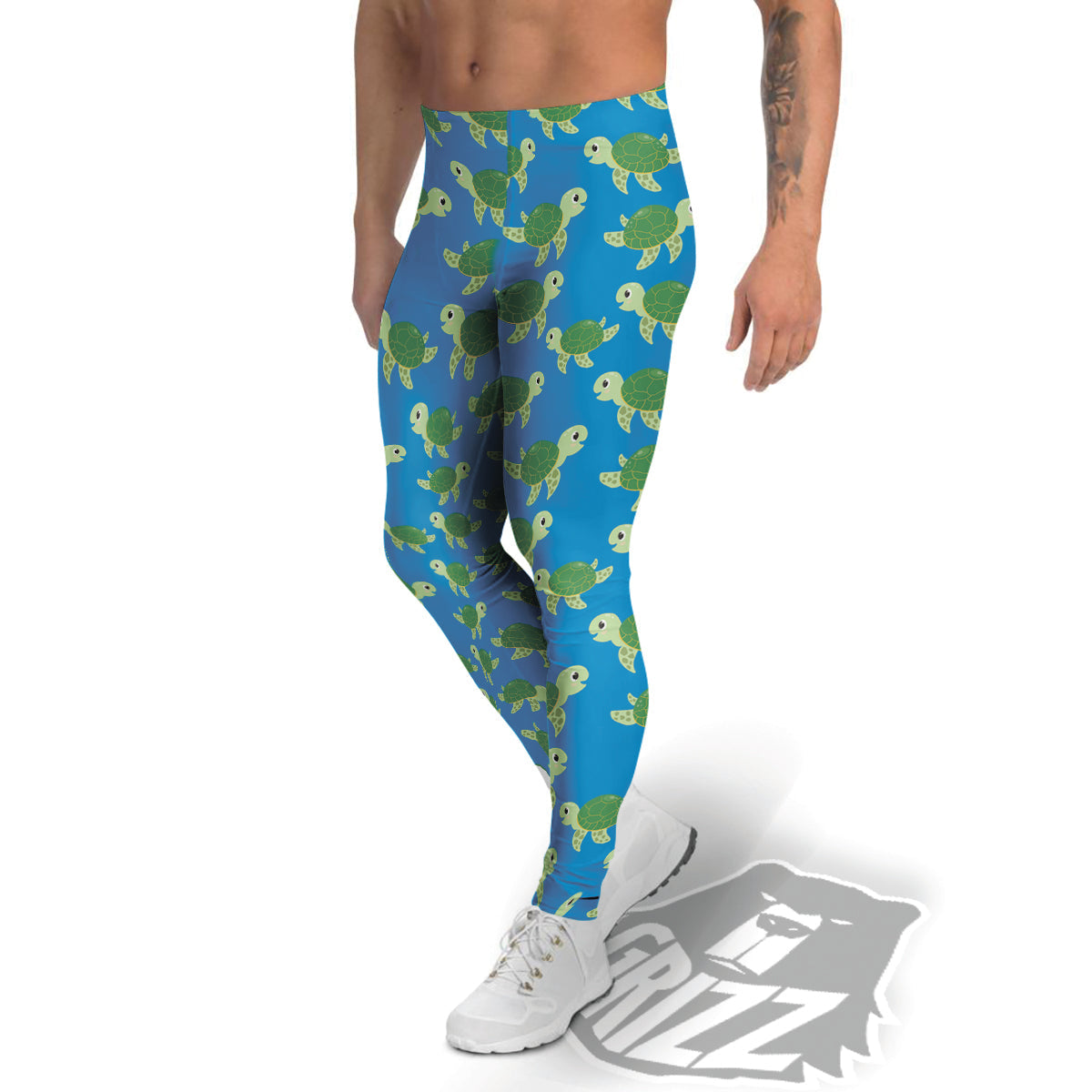 Turtle Cartoon Print Pattern Men's Leggings-grizzshop