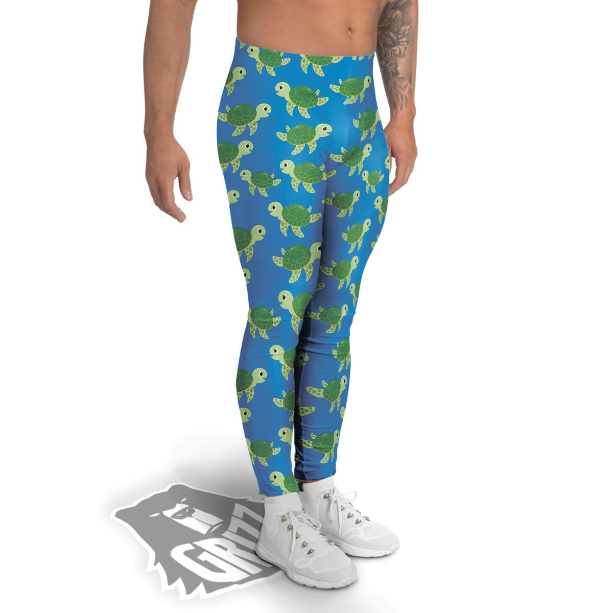 Turtle Cartoon Print Pattern Men's Leggings-grizzshop