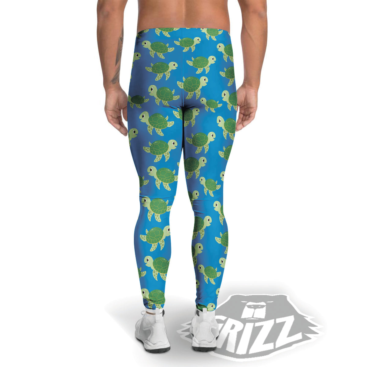 Turtle Cartoon Print Pattern Men's Leggings-grizzshop