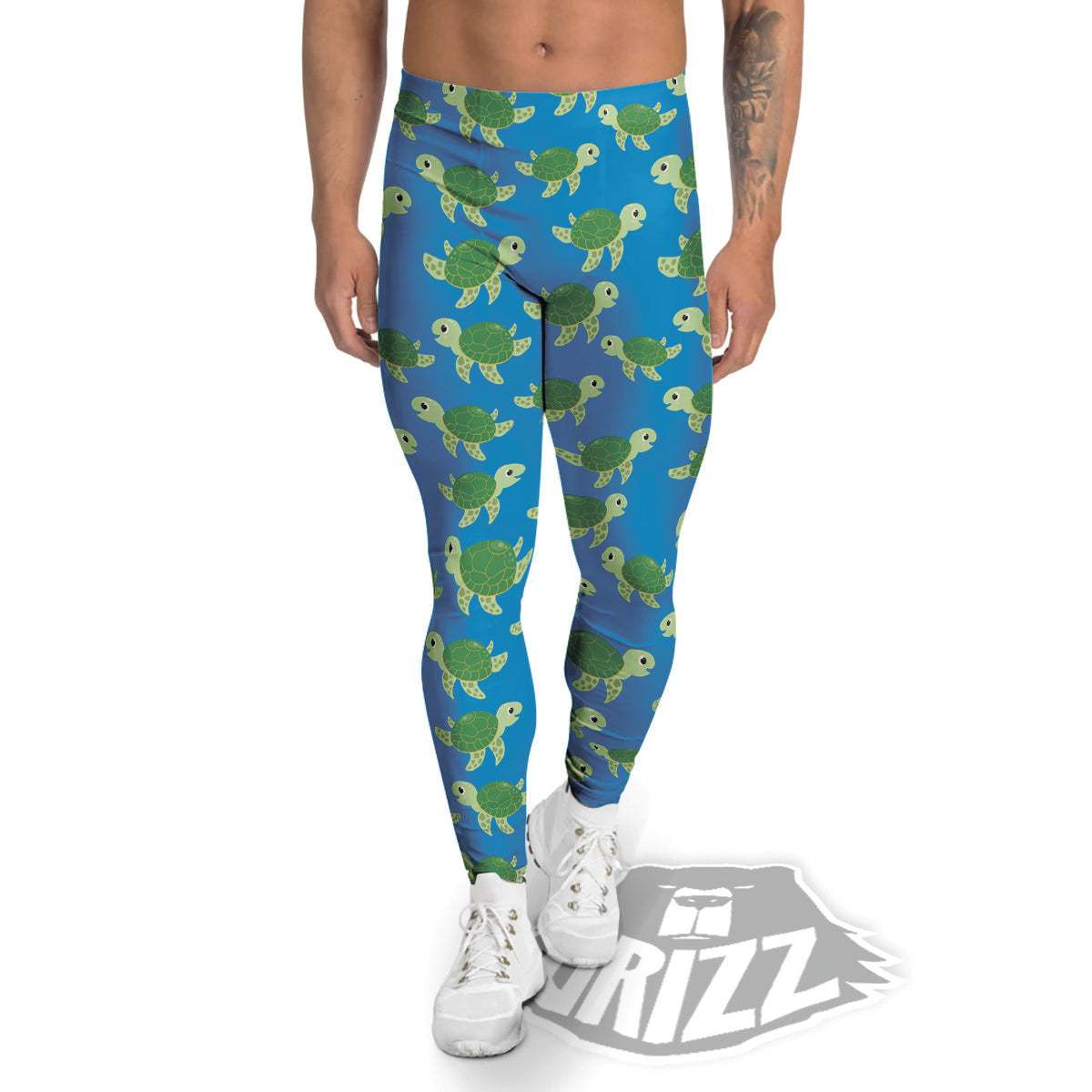 Turtle Cartoon Print Pattern Men's Leggings-grizzshop