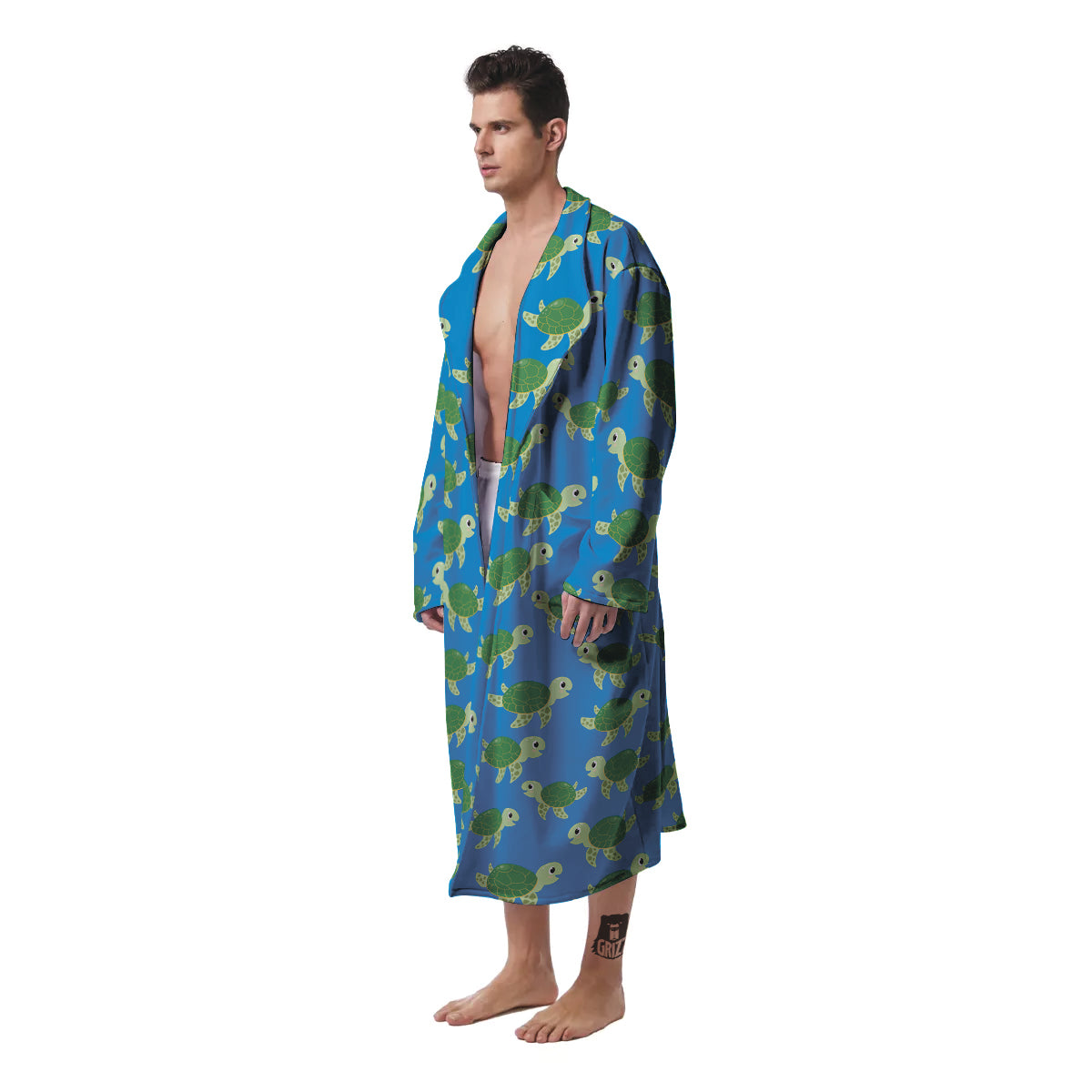 Turtle Cartoon Print Pattern Men's Robe-grizzshop