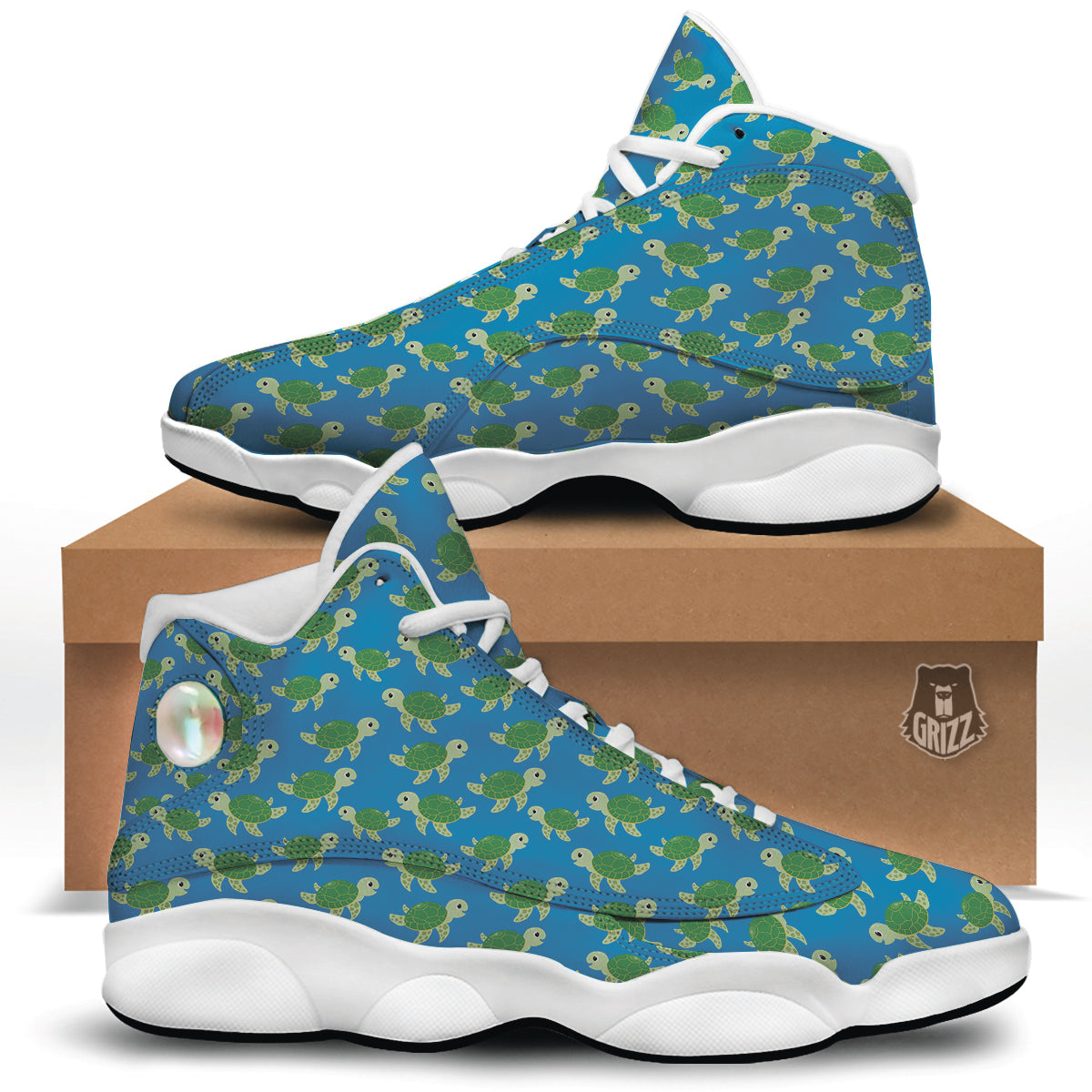 Turtle Cartoon Print Pattern White Basketball Shoes-grizzshop
