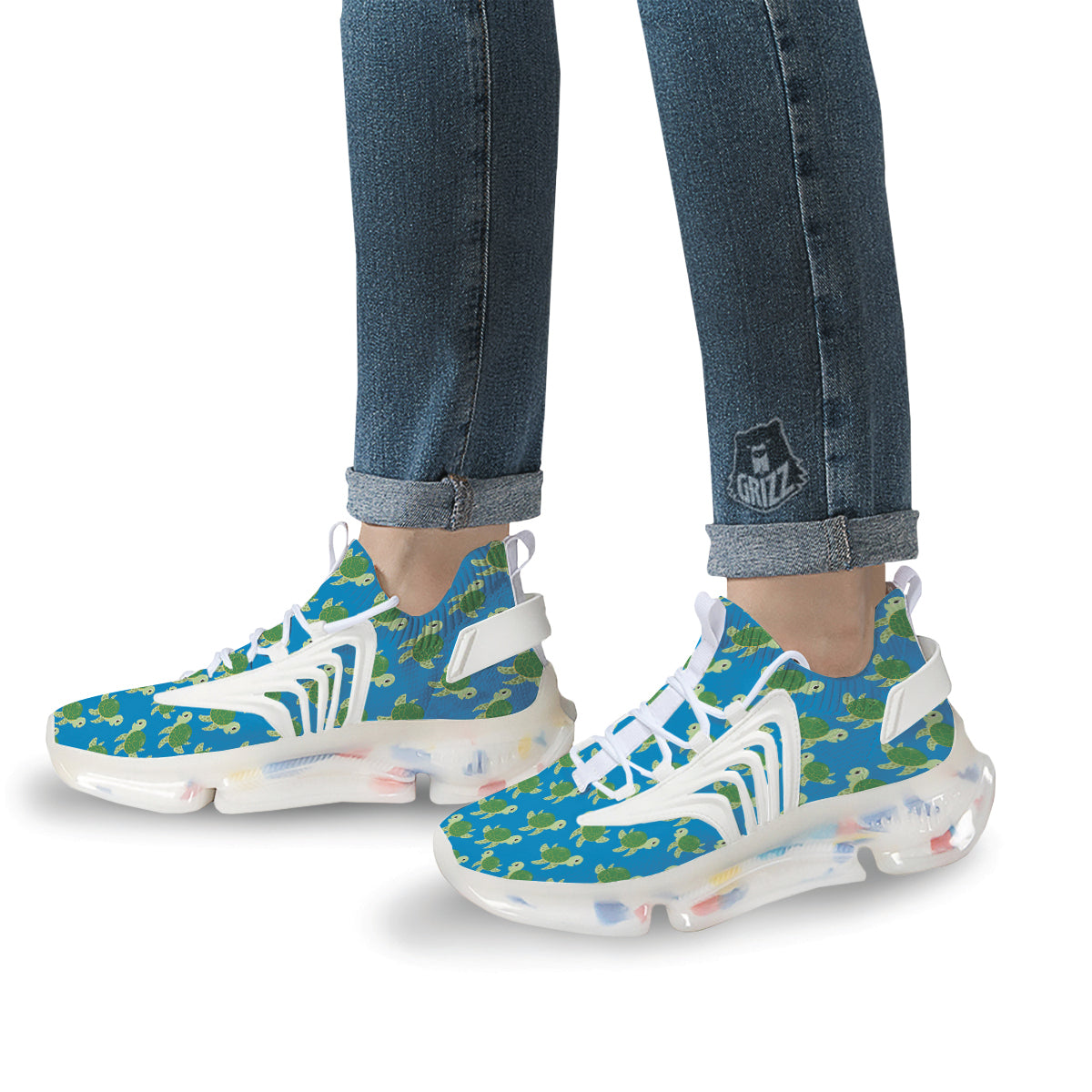 Turtle Cartoon Print Pattern White Gym Shoes-grizzshop