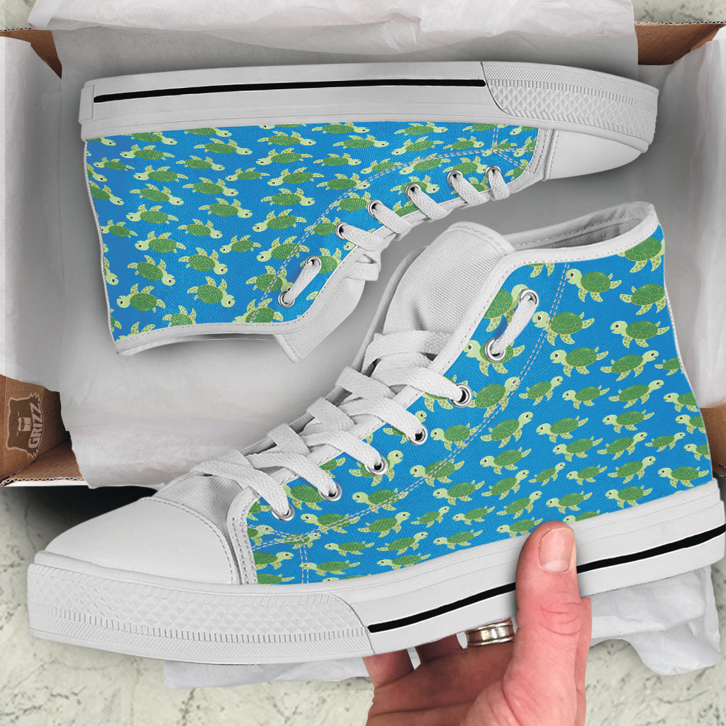 Turtle Cartoon Print Pattern White High Top Shoes-grizzshop