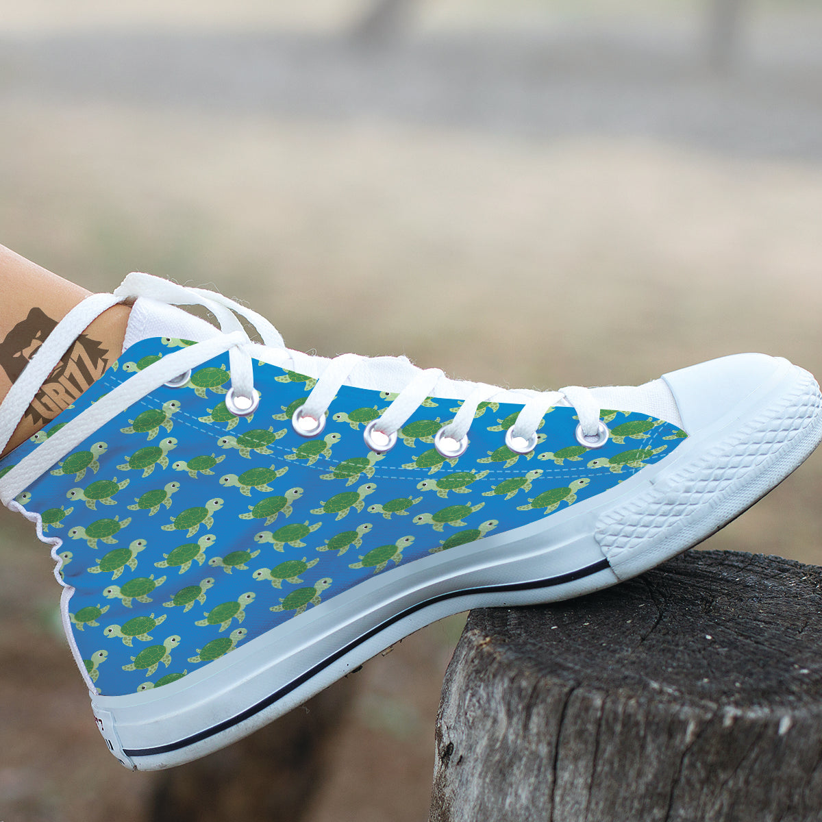 Turtle Cartoon Print Pattern White High Top Shoes-grizzshop
