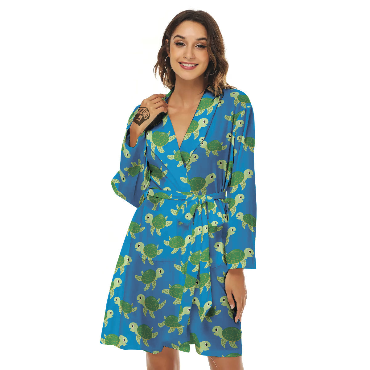 Turtle Cartoon Print Pattern Women's Robe-grizzshop