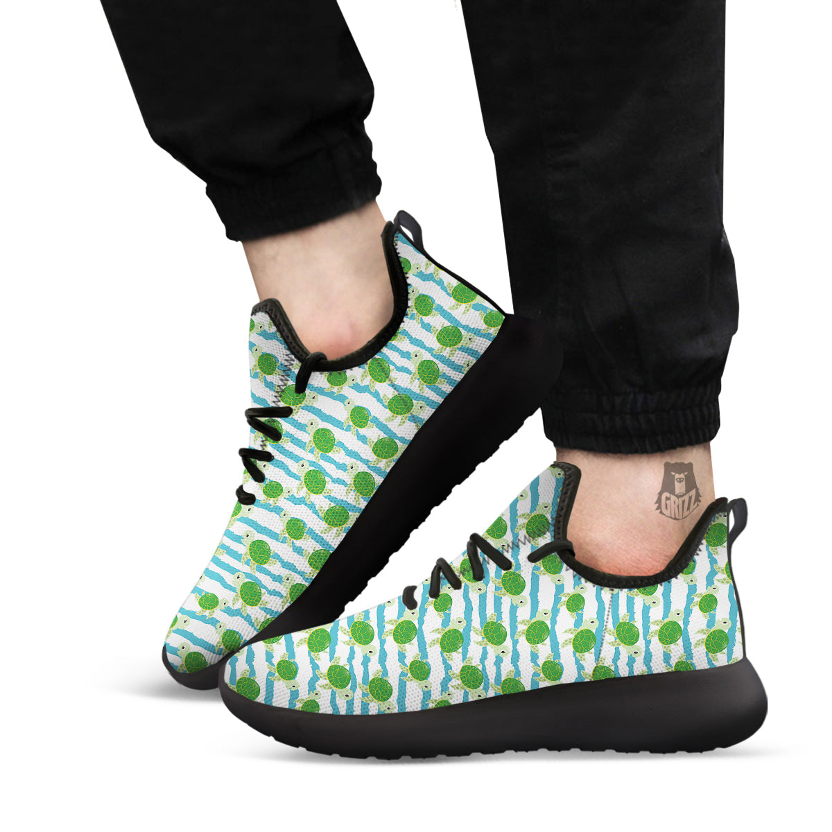 Turtle Cute Sea Print Pattern Black Athletic Shoes-grizzshop