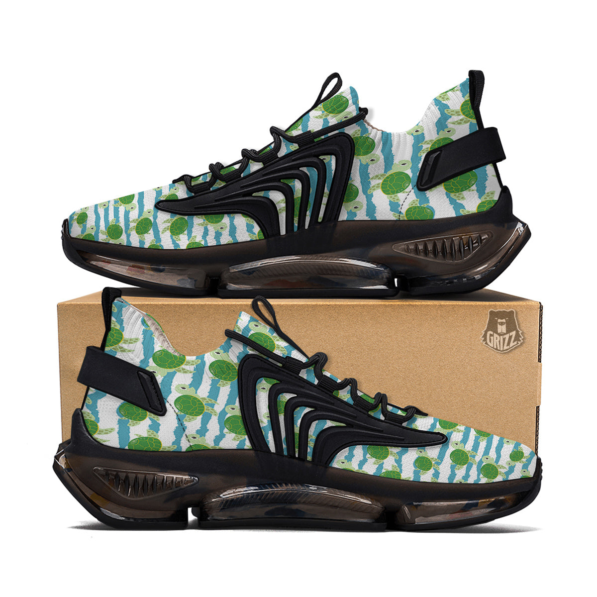 Turtle Cute Sea Print Pattern Black Gym Shoes-grizzshop