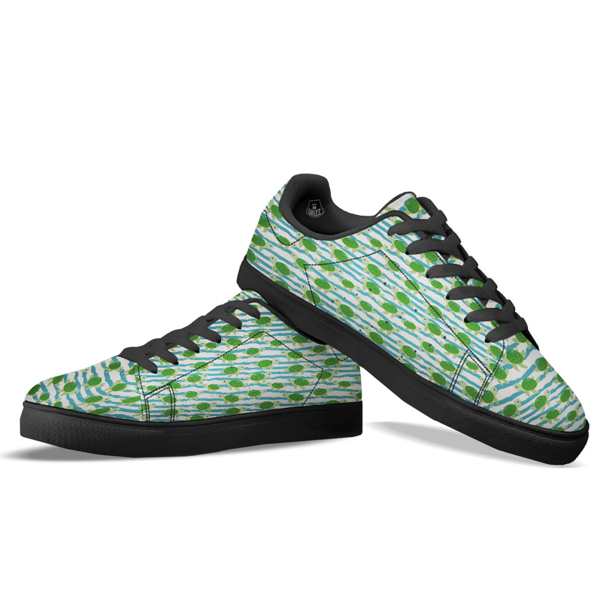 Turtle Cute Sea Print Pattern Black Low Top Sneakers-grizzshop