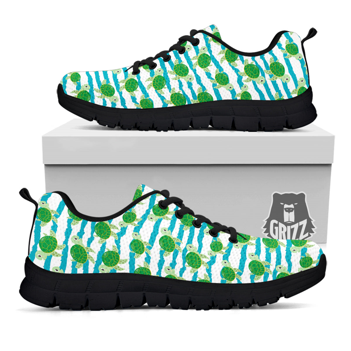 Turtle Cute Sea Print Pattern Black Sneaker-grizzshop