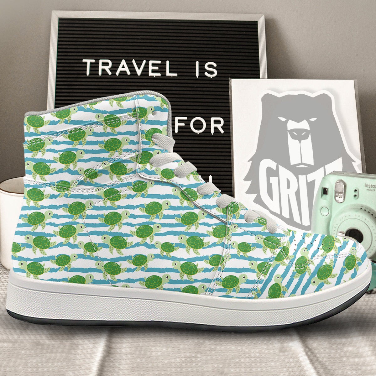 Turtle Cute Sea Print Pattern High Top Sneakers-grizzshop