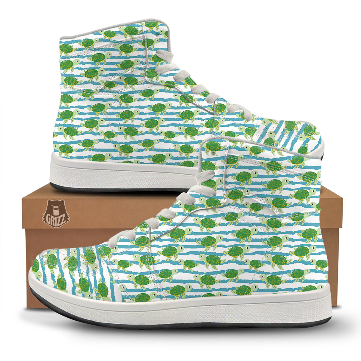 Turtle Cute Sea Print Pattern High Top Sneakers-grizzshop