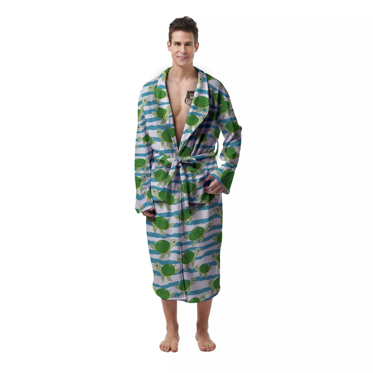 Turtle Cute Sea Print Pattern Men's Robe-grizzshop