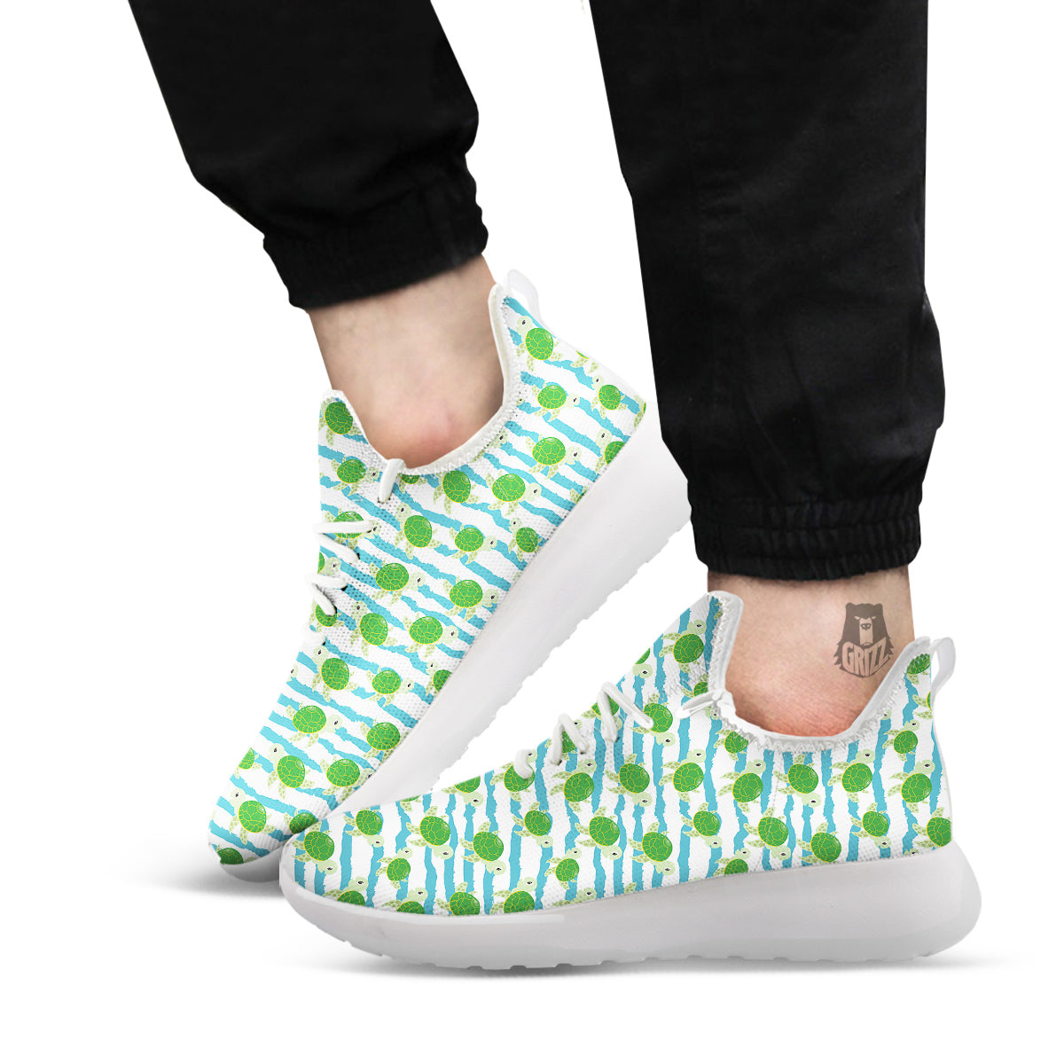 Turtle Cute Sea Print Pattern White Athletic Shoes-grizzshop