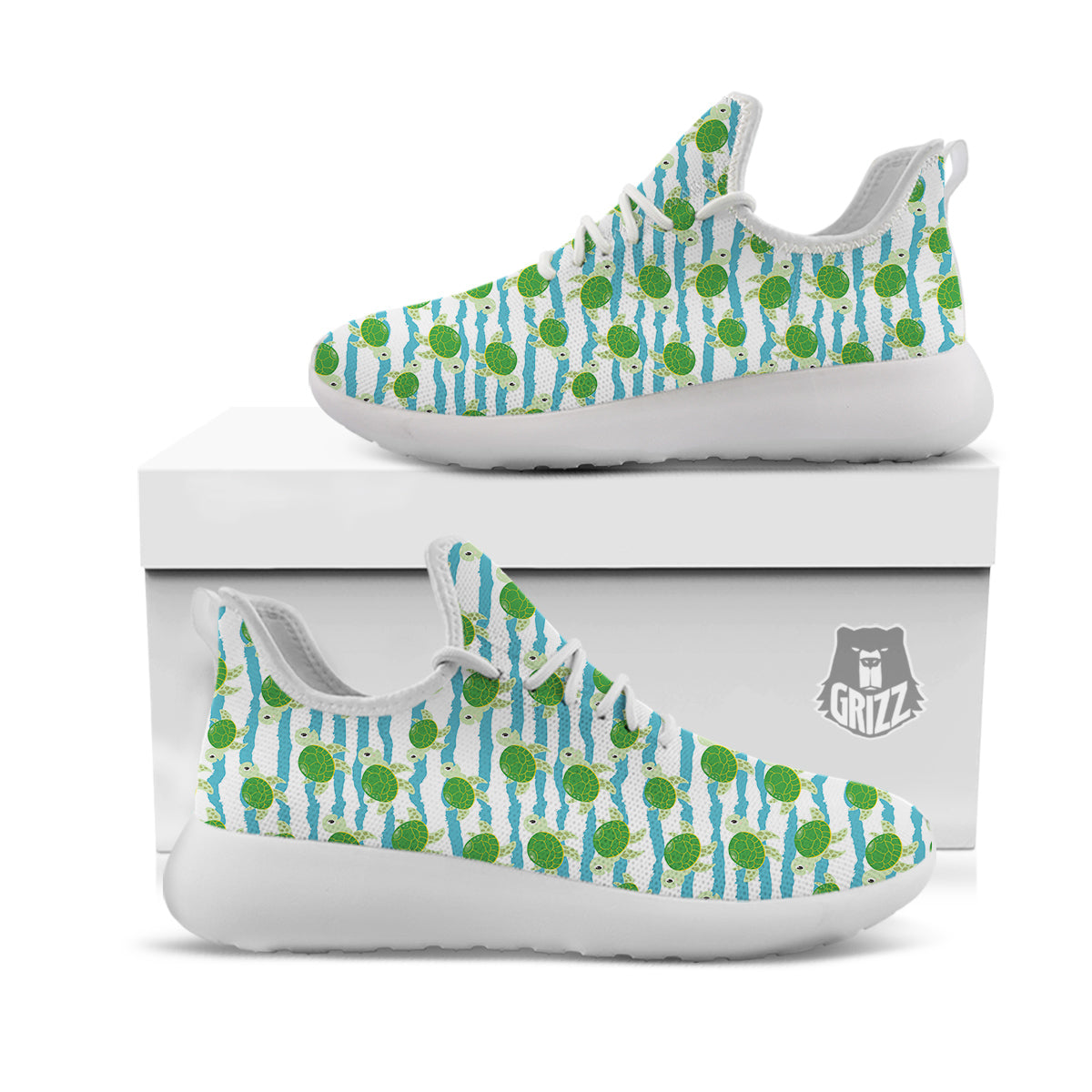 Turtle Cute Sea Print Pattern White Athletic Shoes-grizzshop