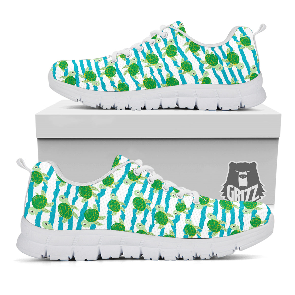 Turtle Cute Sea Print Pattern White Sneaker-grizzshop