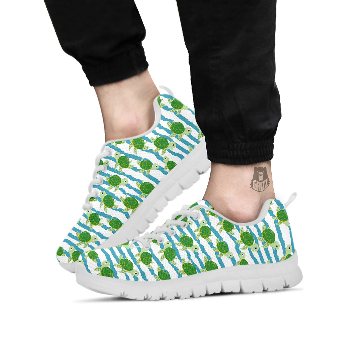 Turtle Cute Sea Print Pattern White Sneaker-grizzshop
