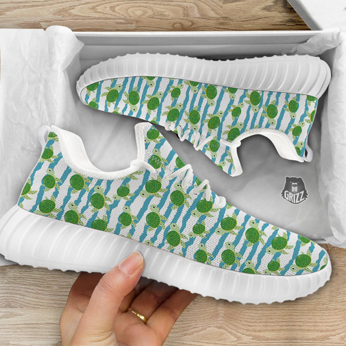 Turtle Cute Sea Print Pattern White Walking Shoes-grizzshop