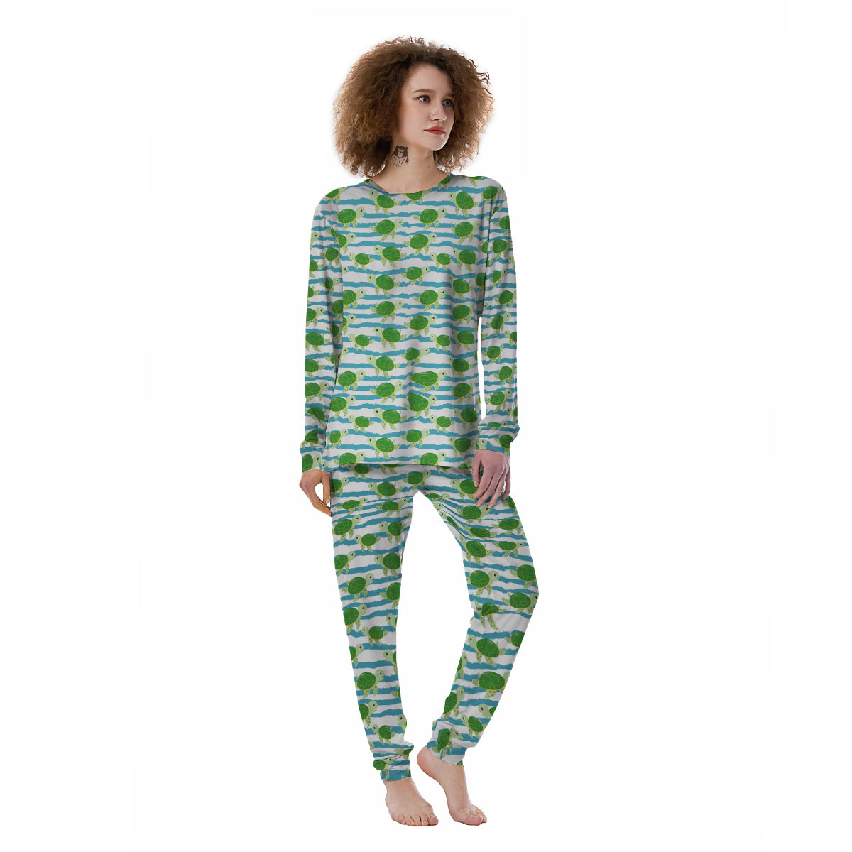 Turtle Cute Sea Print Pattern Women's Pajamas-grizzshop