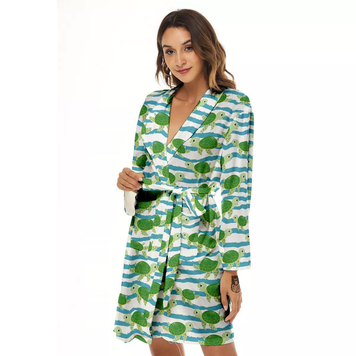 Turtle Cute Sea Print Pattern Women's Robe-grizzshop