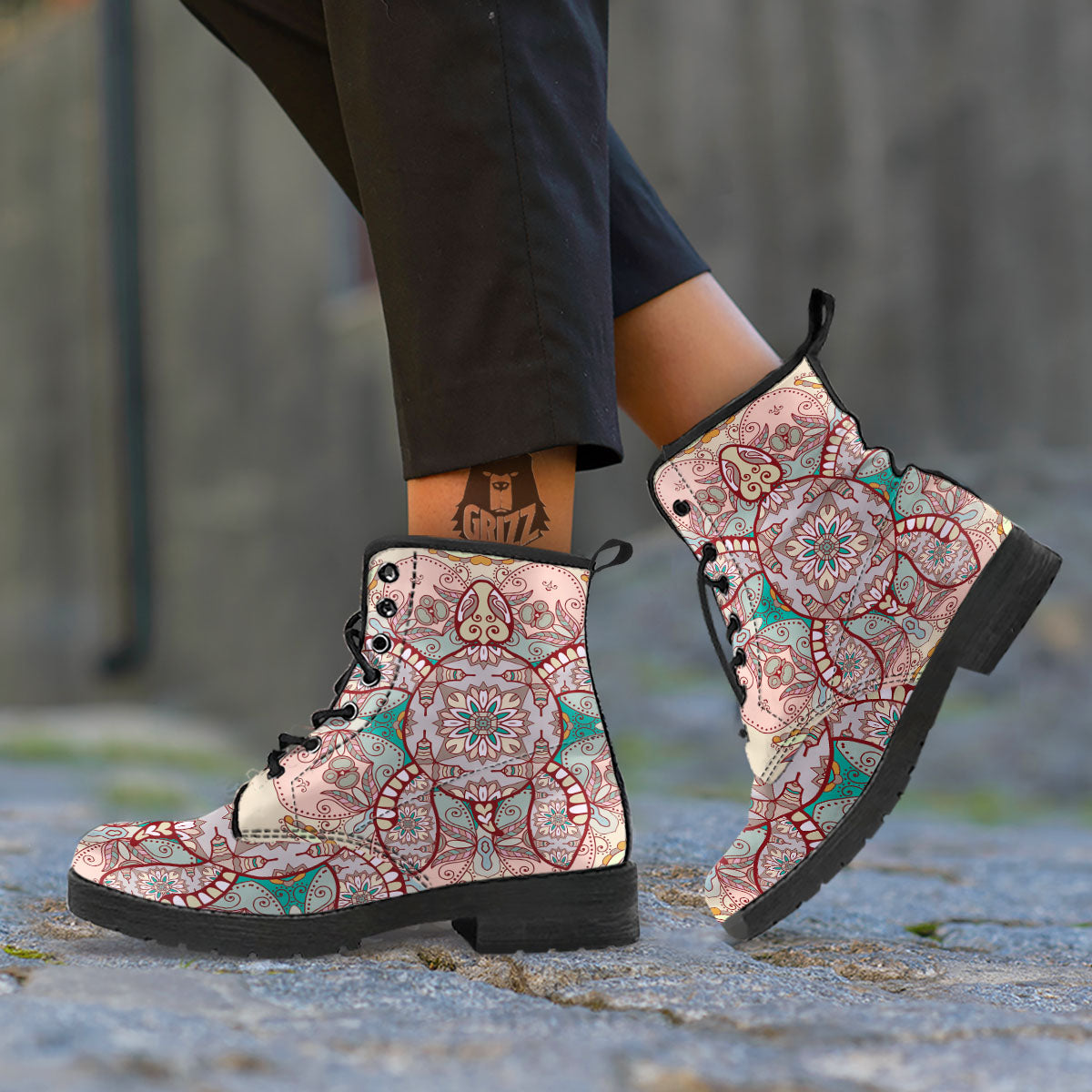 Turtle Polynesian Sea Print Leather Boots-grizzshop