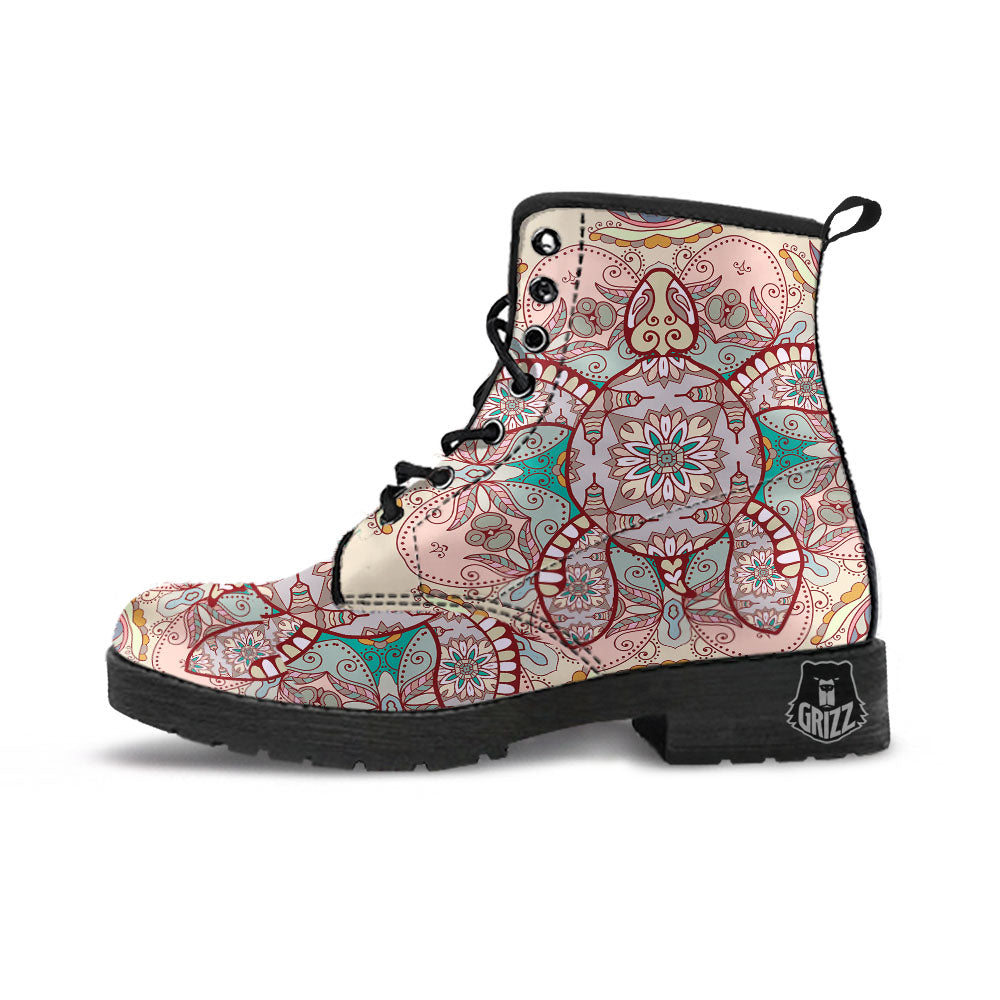 Turtle Polynesian Sea Print Leather Boots-grizzshop