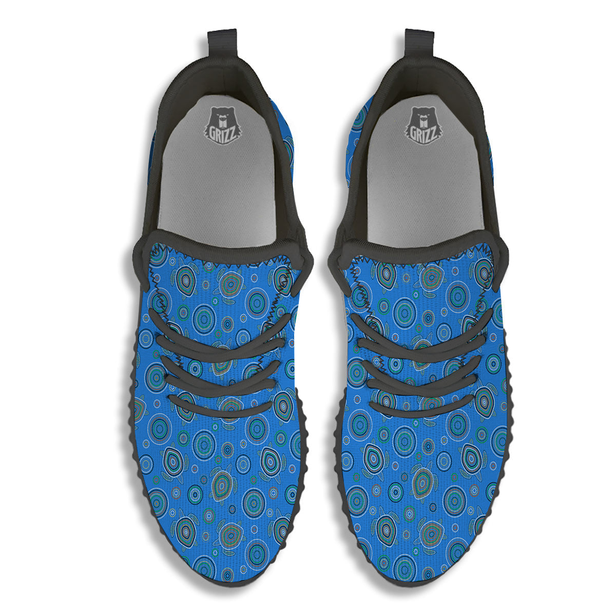 Turtle Sea Aboriginal Print Pattern Black Walking Shoes-grizzshop