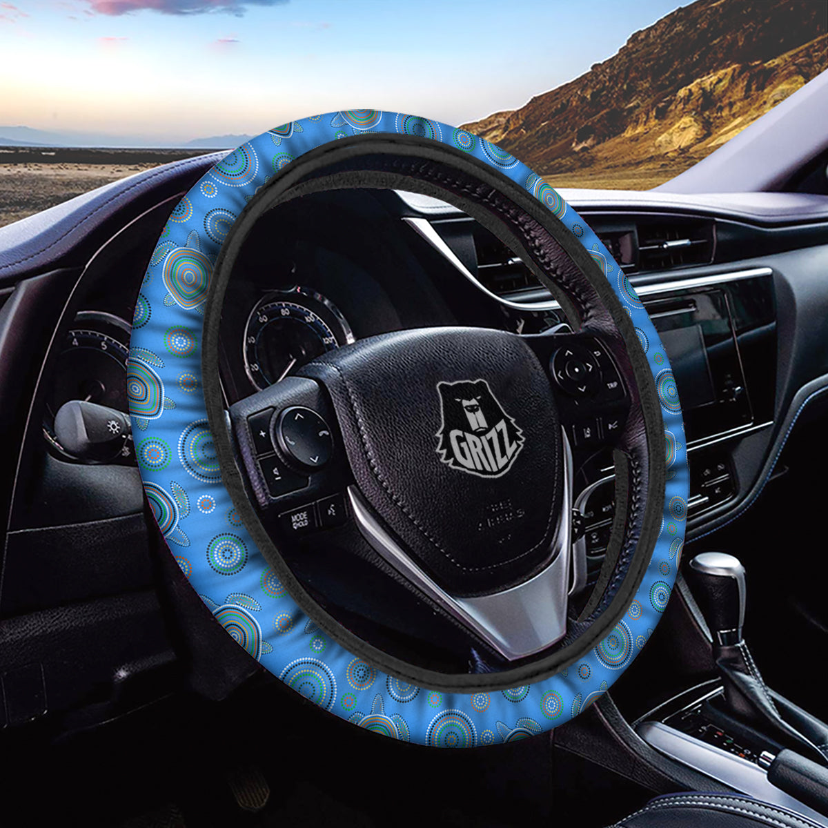Turtle Sea Aboriginal Print Pattern Car Steering Wheel Cover-grizzshop
