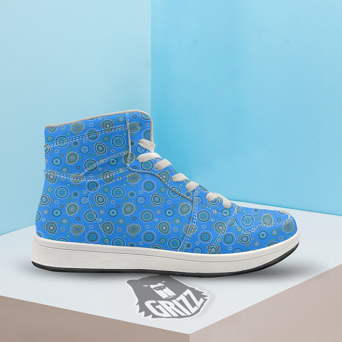 Turtle Sea Aboriginal Print Pattern High Top Sneakers-grizzshop