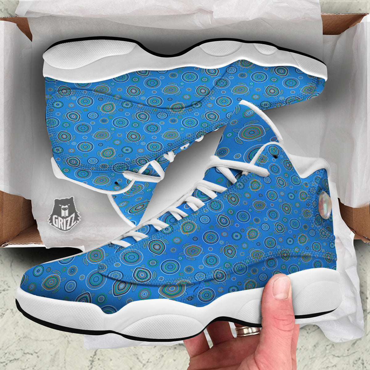 Turtle Sea Aboriginal Print Pattern White Basketball Shoes-grizzshop