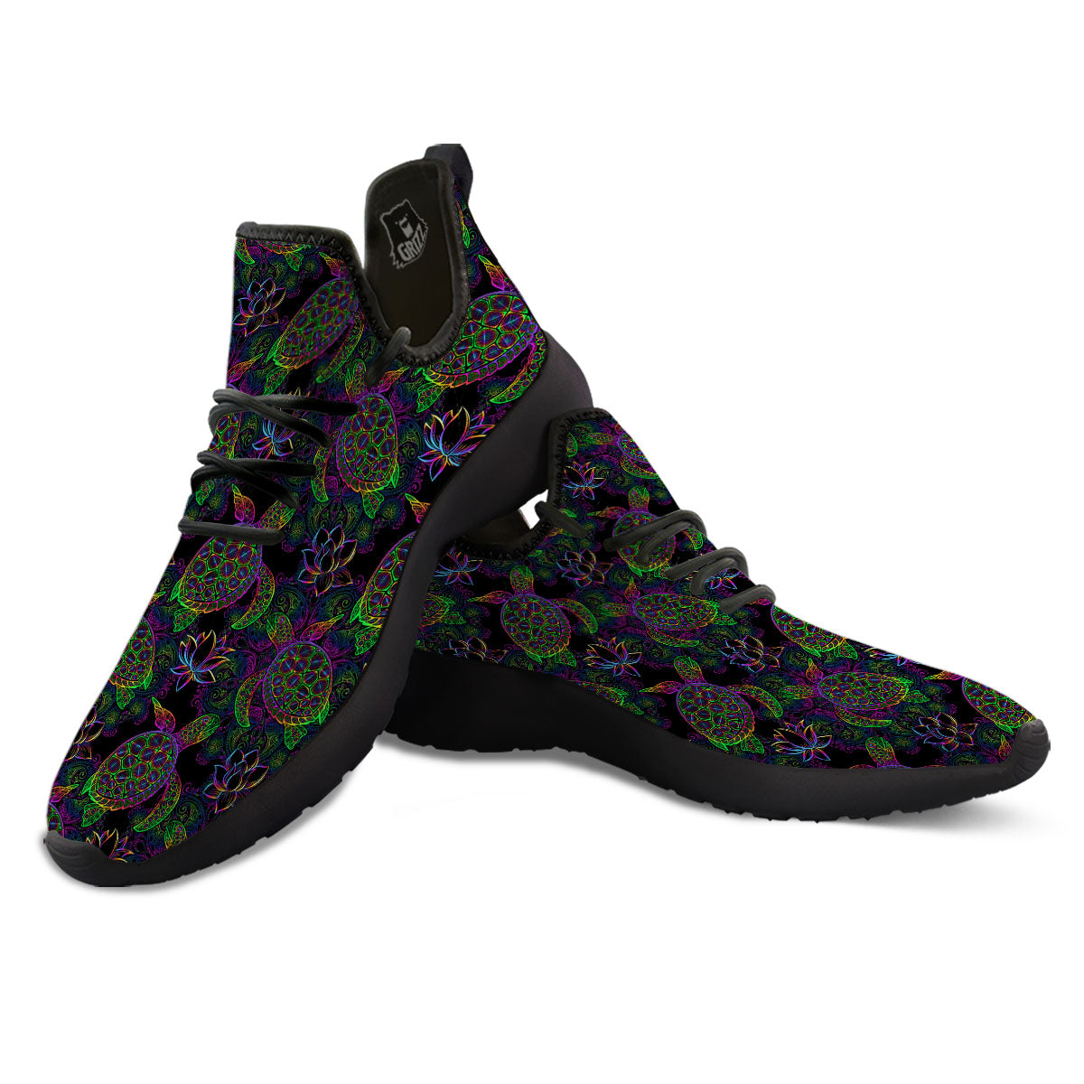 Turtle Sea Psychedelic Print Pattern Black Athletic Shoes-grizzshop