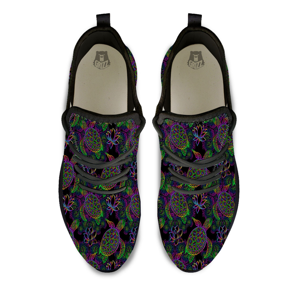 Turtle Sea Psychedelic Print Pattern Black Athletic Shoes-grizzshop