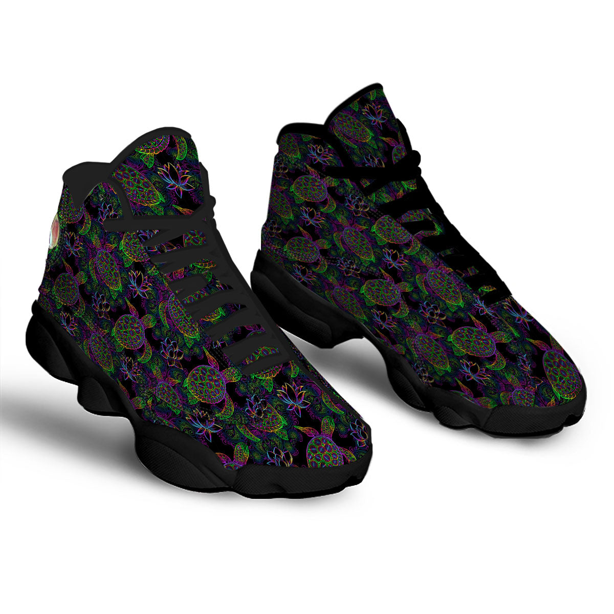 Turtle Sea Psychedelic Print Pattern Black Basketball Shoes-grizzshop