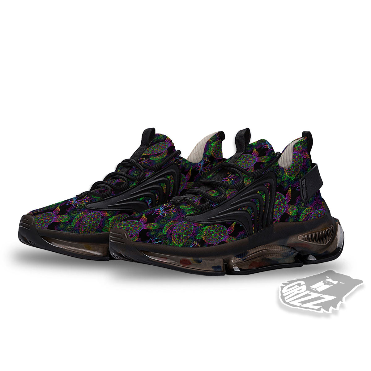 Turtle Sea Psychedelic Print Pattern Black Gym Shoes-grizzshop