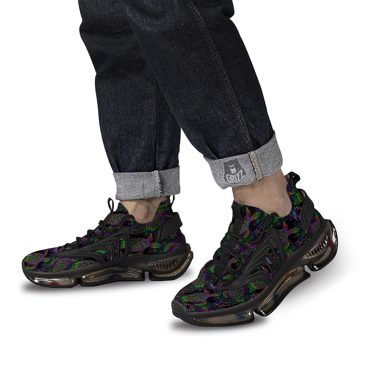 Turtle Sea Psychedelic Print Pattern Black Gym Shoes-grizzshop