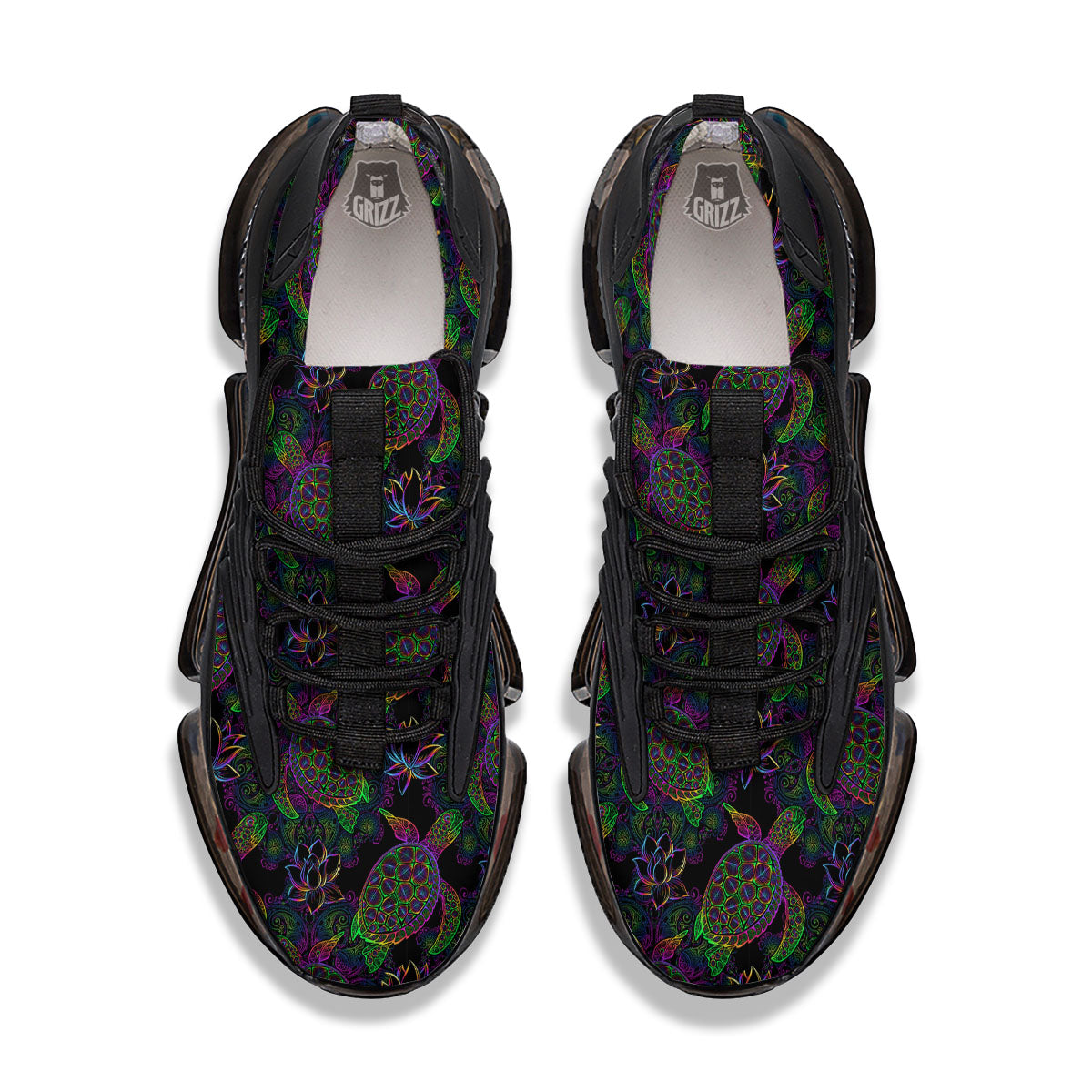 Turtle Sea Psychedelic Print Pattern Black Gym Shoes-grizzshop