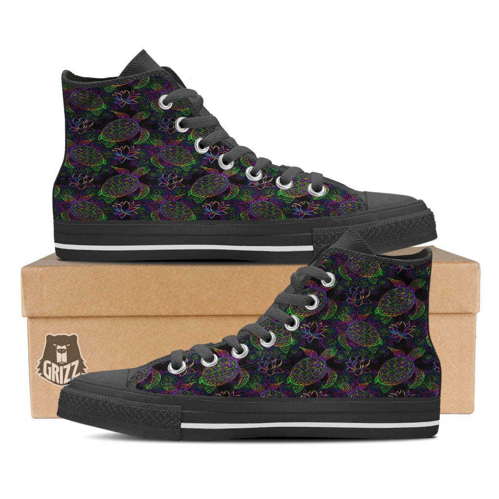 Turtle Sea Psychedelic Print Pattern Black High Top Shoes-grizzshop