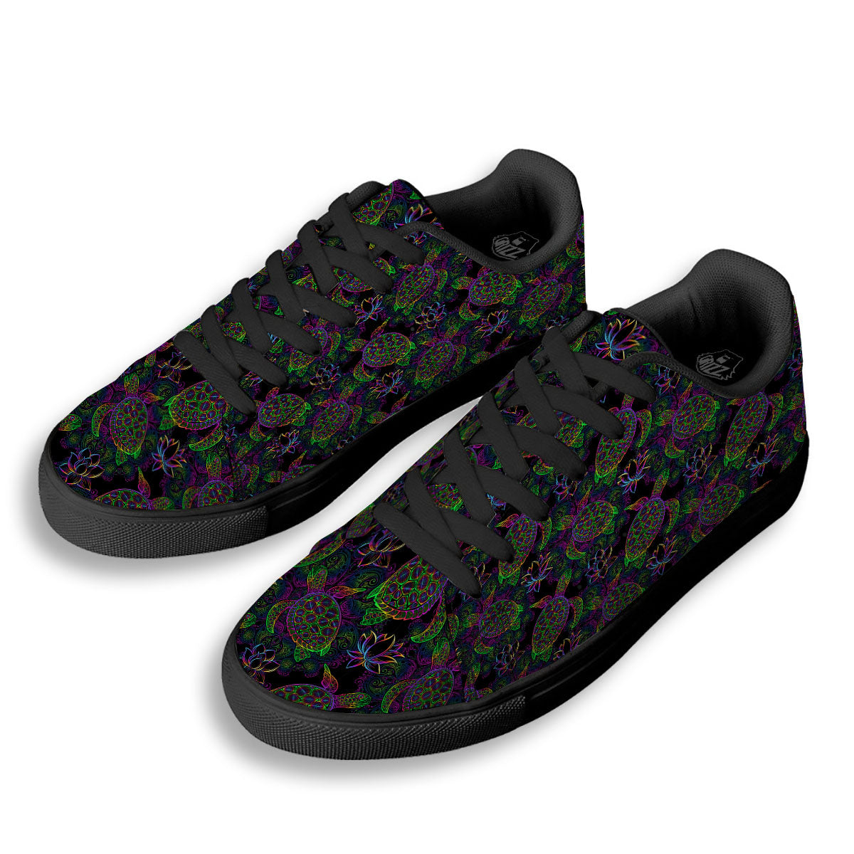 Turtle Sea Psychedelic Print Pattern Black Low Top Sneakers-grizzshop