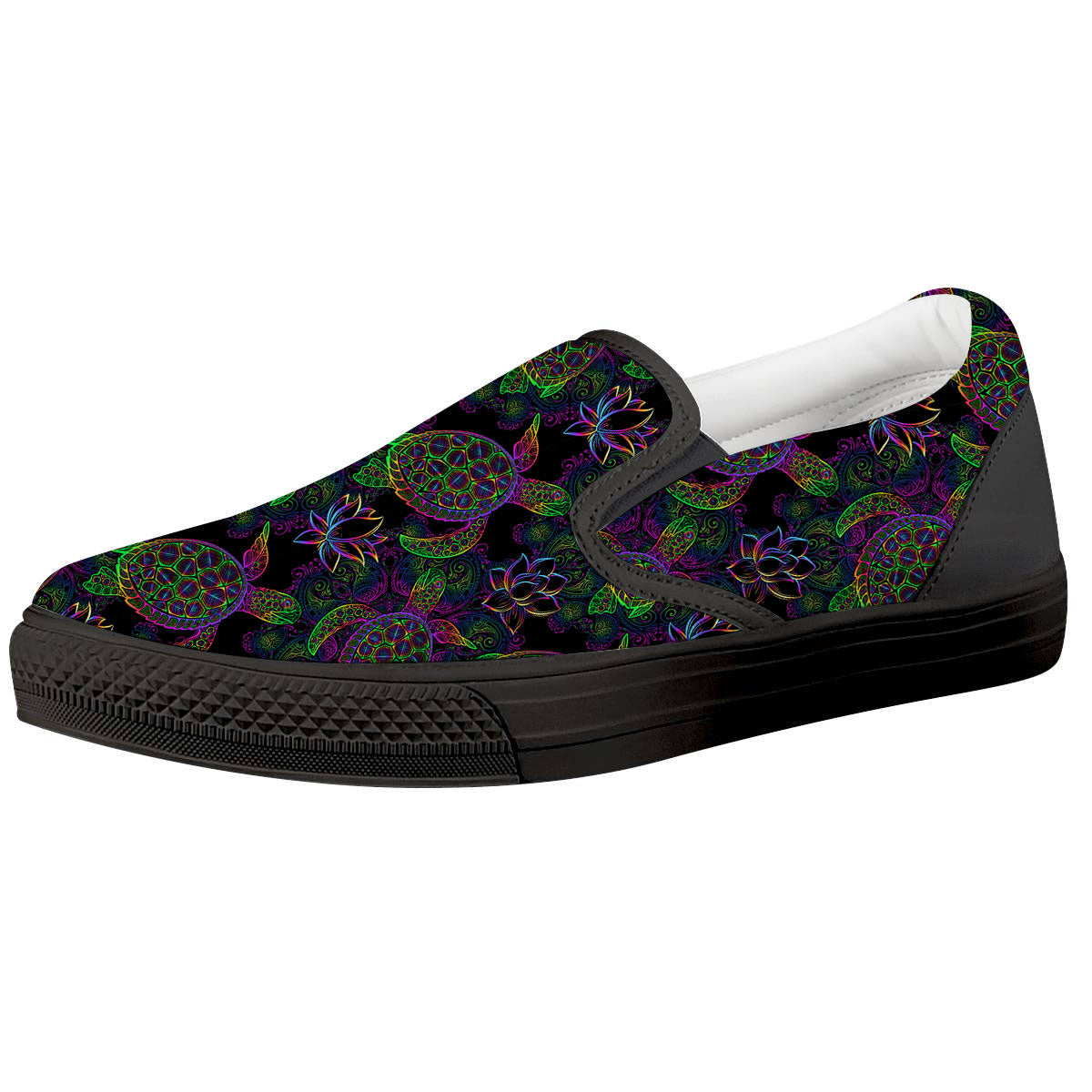 Turtle Sea Psychedelic Print Pattern Black Slip On Shoes-grizzshop