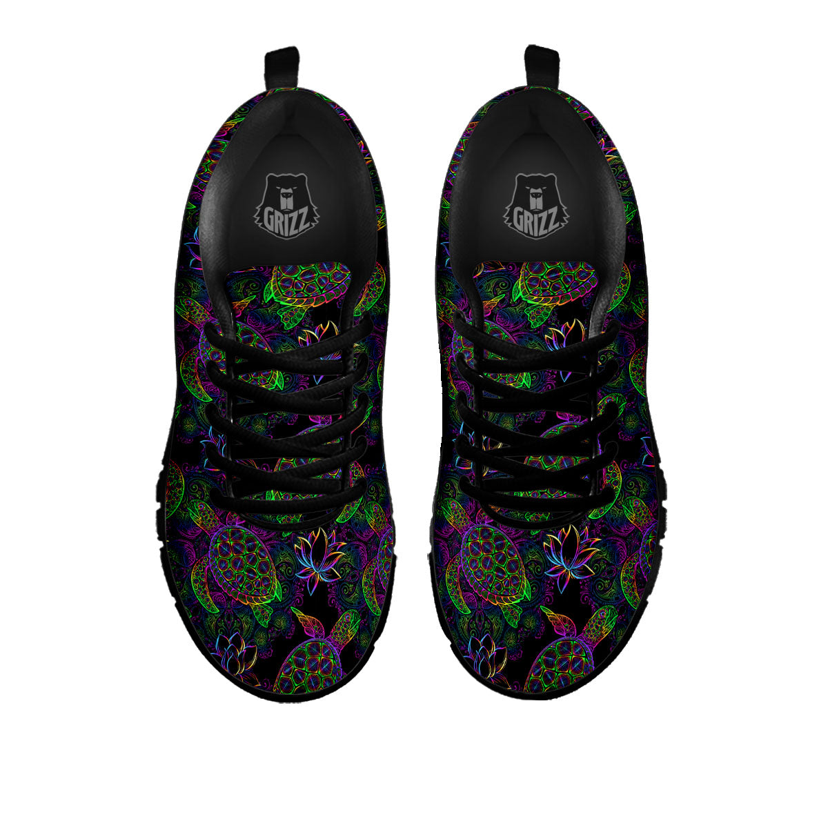 Turtle Sea Psychedelic Print Pattern Black Sneaker-grizzshop