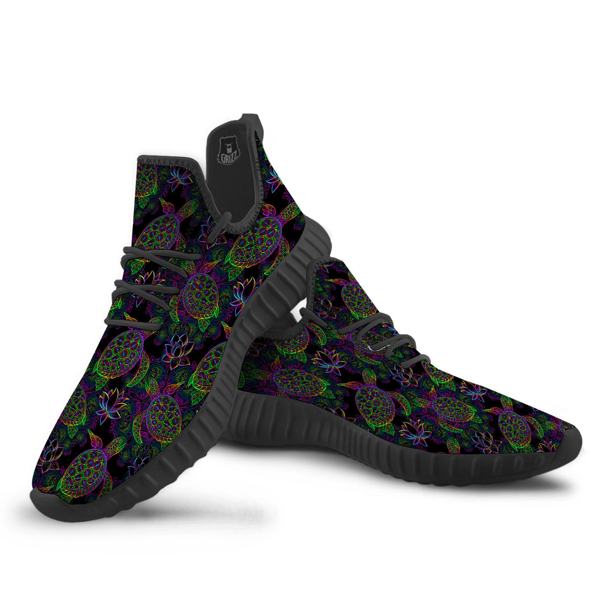 Turtle Sea Psychedelic Print Pattern Black Walking Shoes-grizzshop