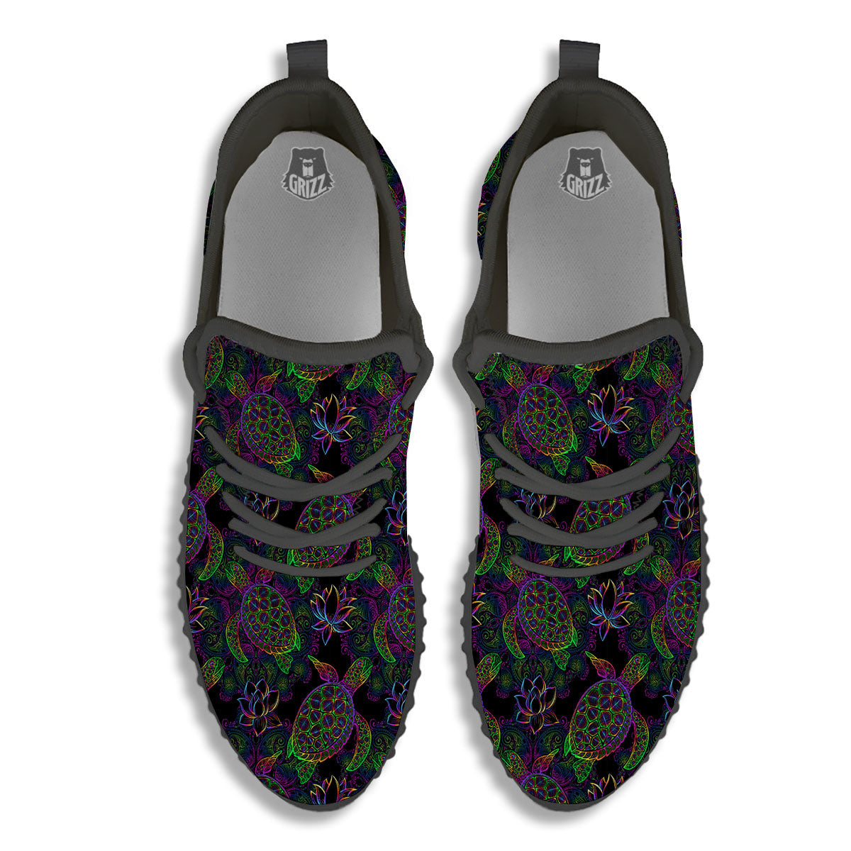 Turtle Sea Psychedelic Print Pattern Black Walking Shoes-grizzshop