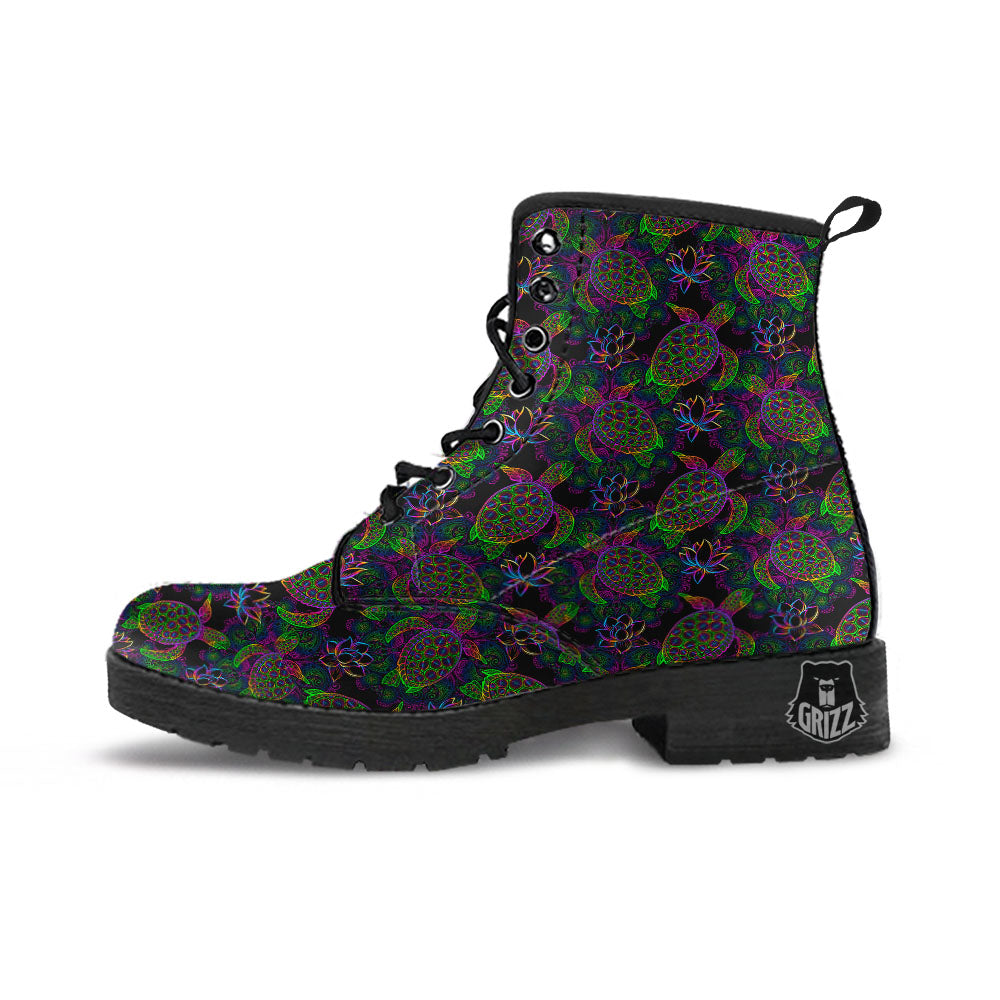 Turtle Sea Psychedelic Print Pattern Leather Boots-grizzshop