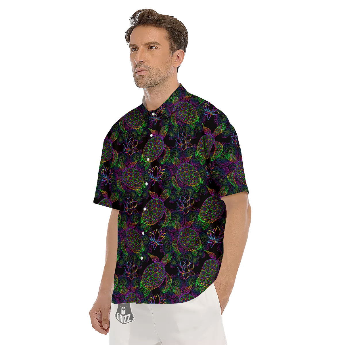 Turtle Sea Psychedelic Print Pattern Men's Short Sleeve Shirts-grizzshop