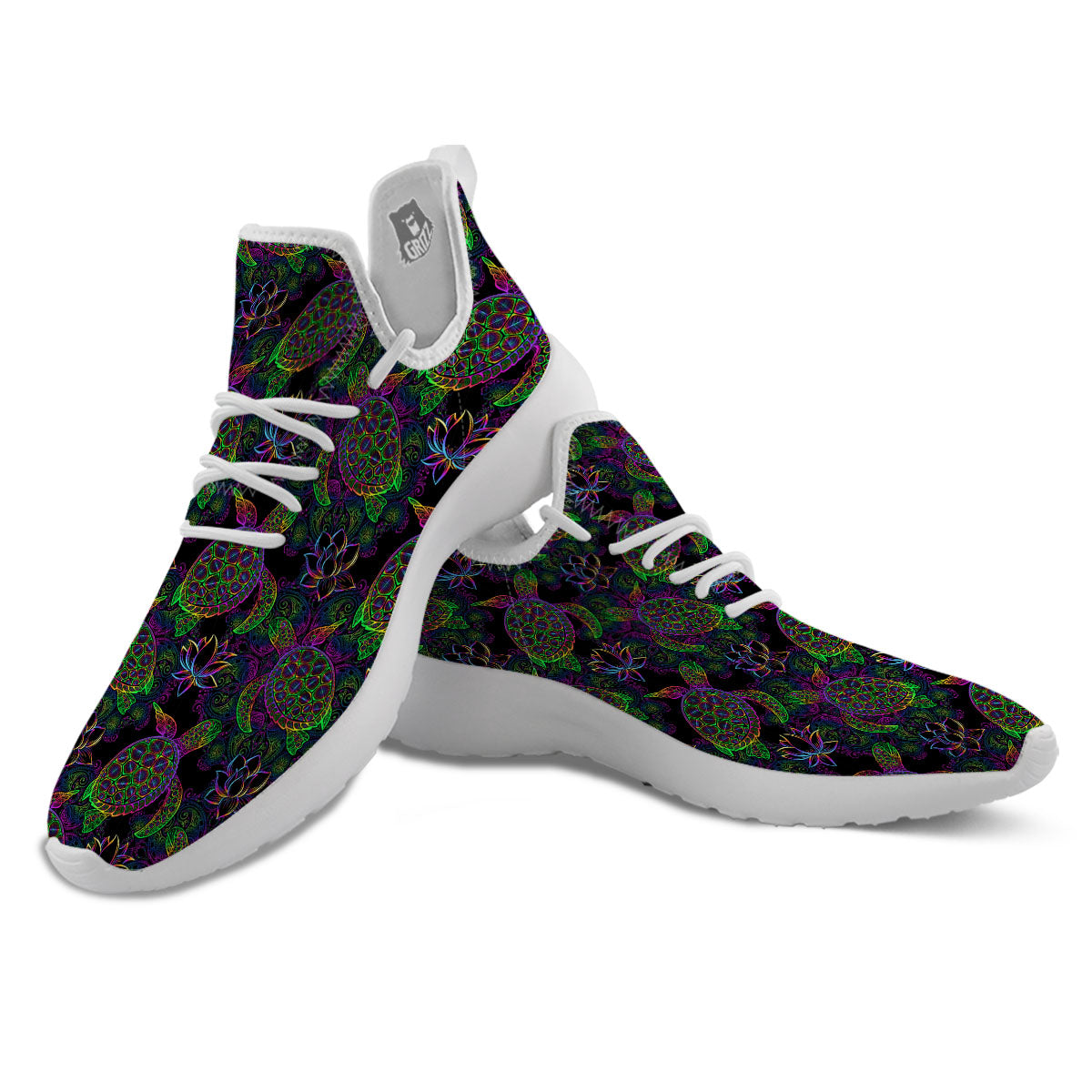 Turtle Sea Psychedelic Print Pattern White Athletic Shoes-grizzshop