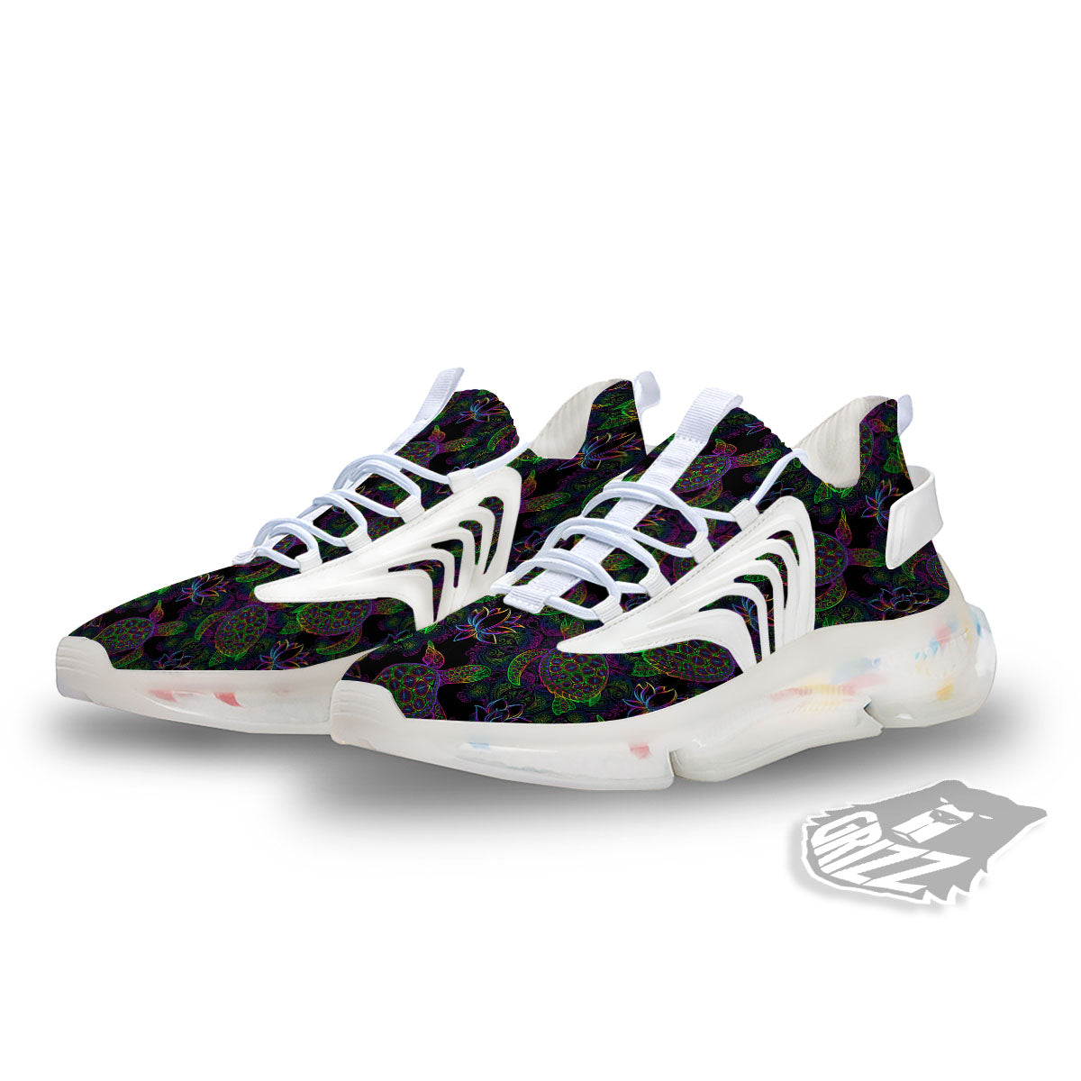 Turtle Sea Psychedelic Print Pattern White Gym Shoes-grizzshop